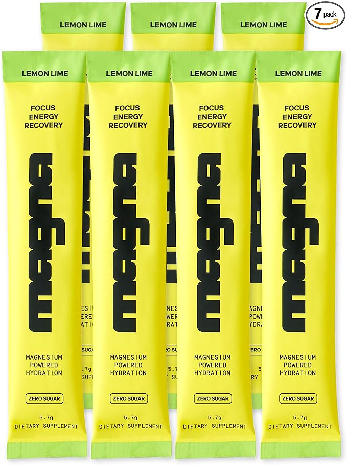 MAGNA Electrolyte Powder Drink Mix for Hydration, Energy & Focus Support with Magnesium L Threonate, Sodium, Potassium, Vitamin D, B6 & B12, Sugar Free, Lemon Lime Flavor, 7 Servings