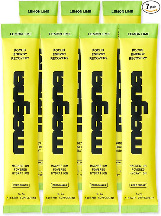 MAGNA Electrolyte Powder Drink Mix for Hydration, Energy & Focus Support with Magnesium L Threonate, Sodium, Potassium, Vitamin D, B6 & B12, Sugar Free, Lemon Lime Flavor, 7 Servings