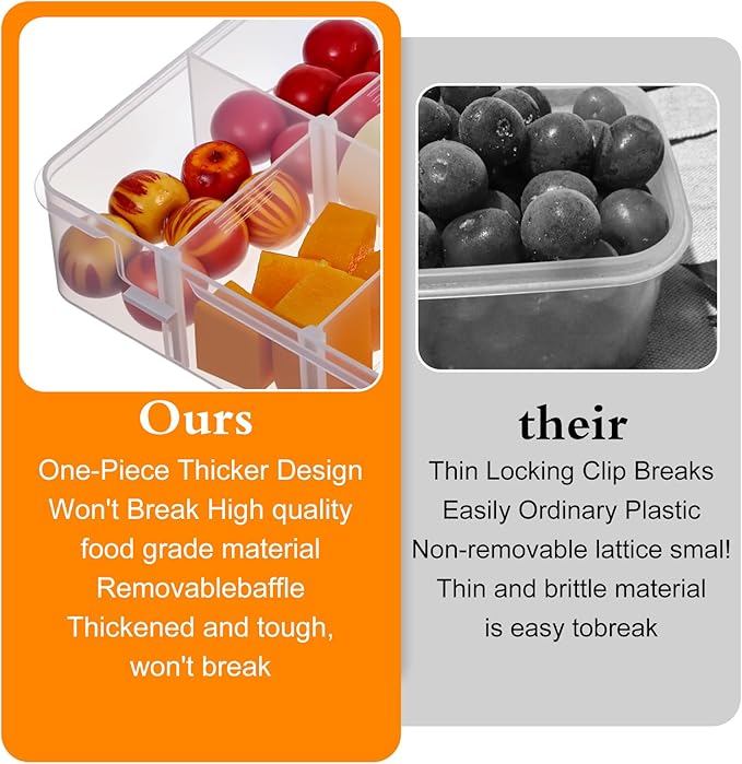 4 Pcs Snack Box Container, 8 Compartments Snack Containers Reusable Meal Prep Lunch Containers.