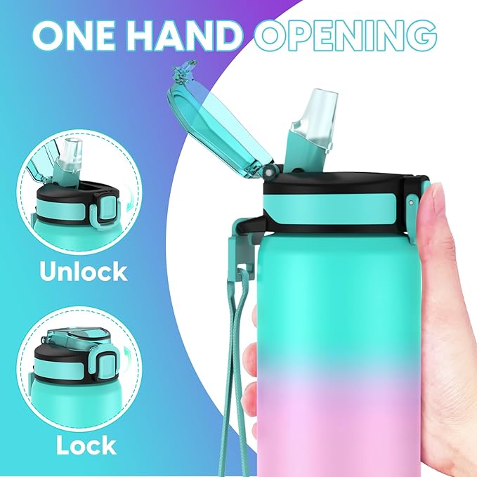 24oz Leakproof Vacuum Insulated Water Bottle, Ideal for Hot or Cold Drinks, Double wall Straw Drinking Bottle, BPA-Free, Prefect for Sport,School, Office, Fitness