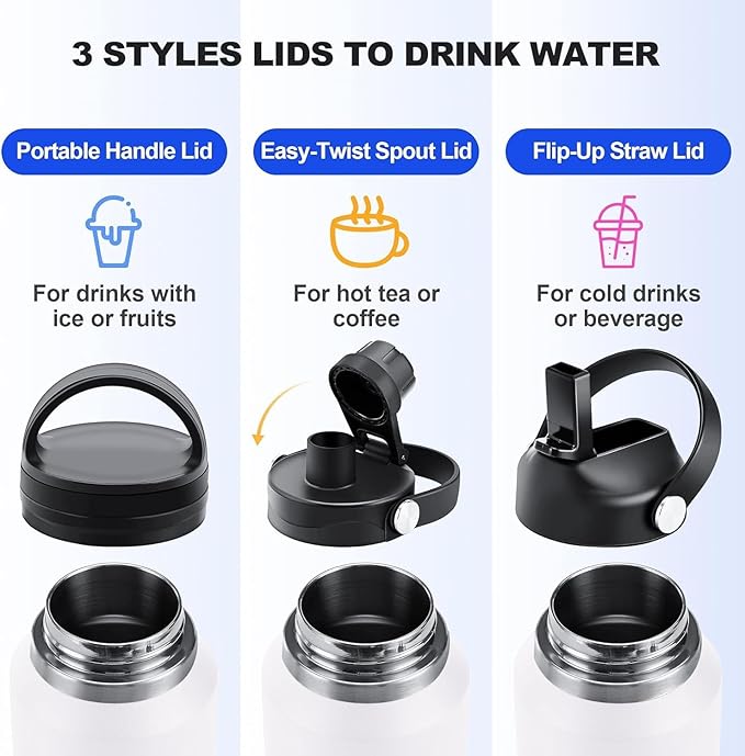 SENDESTAR 40oz Water Bottle Wide Mouth Stainless Steel Vacuum Insulated Double Wall with 2 Straw Lids Fit in Any Car Cup Holder