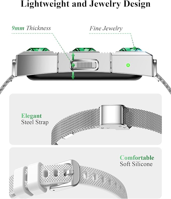 Smart Bracelet, Wearable Activity & Fitness Tracker Band, 24/7 Sleep Tracker, All-Day Continuous Heart Rate Blood Pressure Stress HRV Monitor, 170+ Sport Modes Smart Wristband with 2 Bands, Free APP
