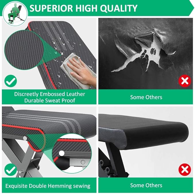 Adjustable Weight Bench for Bench Press, Heavy Duty Stable Workout Bench Foldable Weight Benches for Home Gym, Incline/Decline 90 Degree Bench Exercise Bench