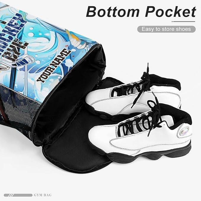 Custom Hockey Drawstring Backpack - Cool Cinch Sack, String Backpacks with Pocket for Kids Women Men Boys Girls for Gym Outdoor Sports Travel Athletic Drawstring Bag - Lightweight/Foldable