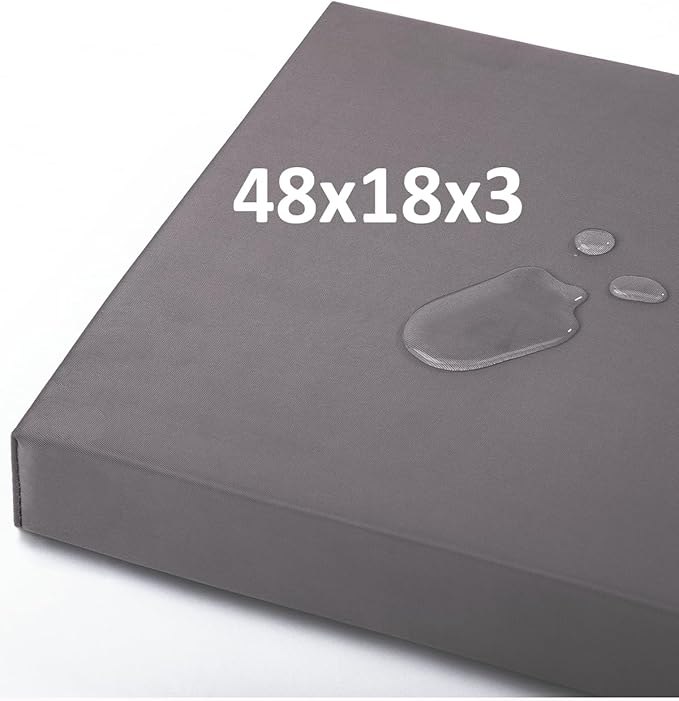 48x18x3“ Outdoor Bench Cushion, Strengthen Waterproof Seat Cushions, High-Density Bench Pad with Anti-Slip Bottom, Outdoor Cushion for Patio Garden Swing Furniture (Grey)