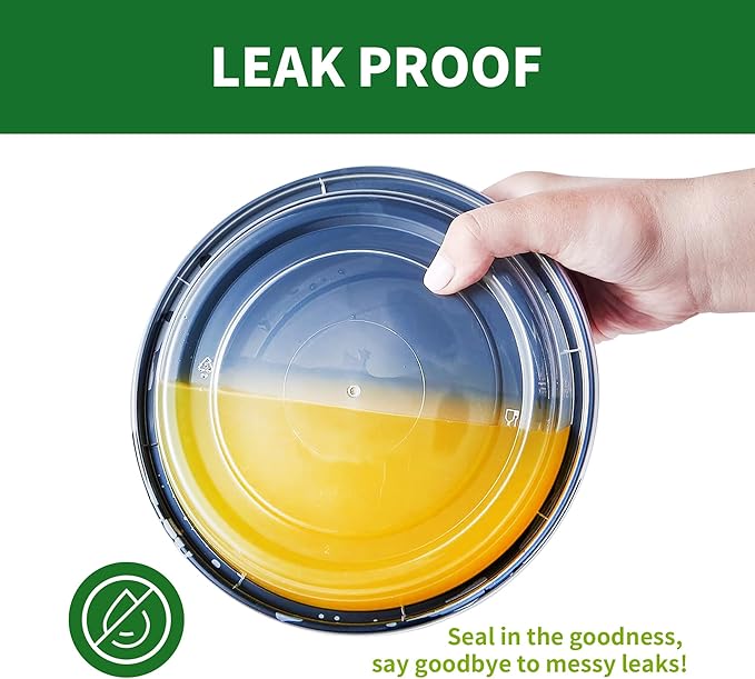 Round Meal Prep Containers with Lids, 50 Pack 38oz (100-Piece) Disposable Leakproof Take Out Food Storage Containers, Plastic To Go Lunch Boxes, BPA Free, Microwave/Dishwasher/Freezer Safe