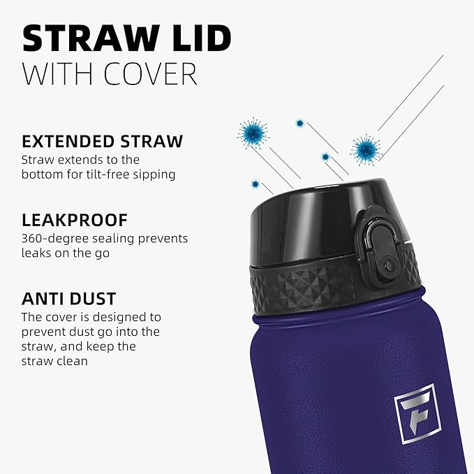 Fanhaw 32 Oz Stainless Steel Insulated Sports Water Bottles with Straw for Kids, Men and Women (Purple Green)