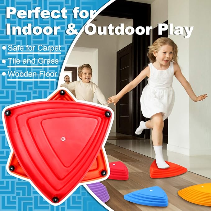 Gentle Monster Stepping Stones for Kids, Set of 11 PCS for Balance with Non-Slip Bottom - Exercise Coordination and Stability（11 pcs Classic）