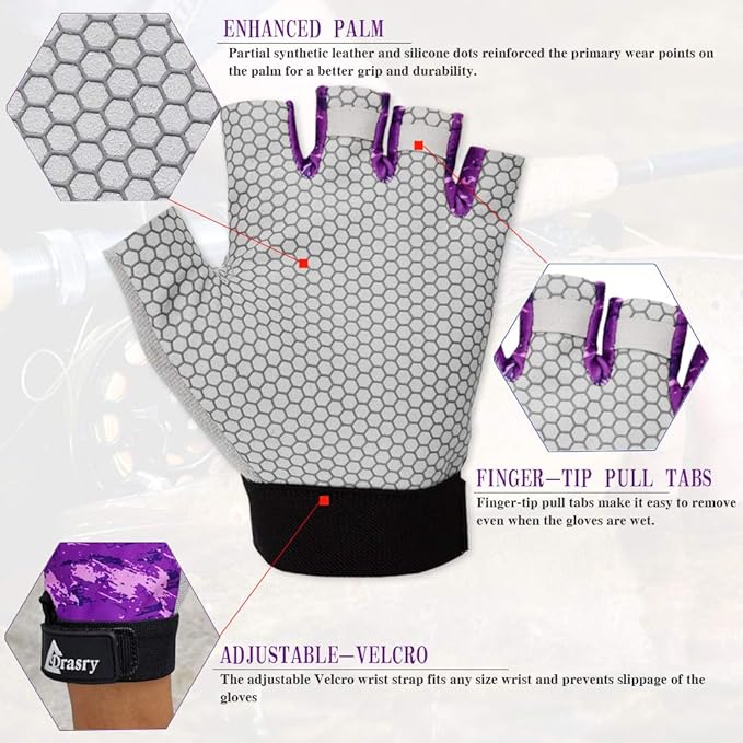 Drasry UV Fishing Gloves Fingerless Sun Protection Men Women UPF50+SPF for Fishing Kayaking Paddling Hiking Sailing Rowing Driving Canoeing Glove