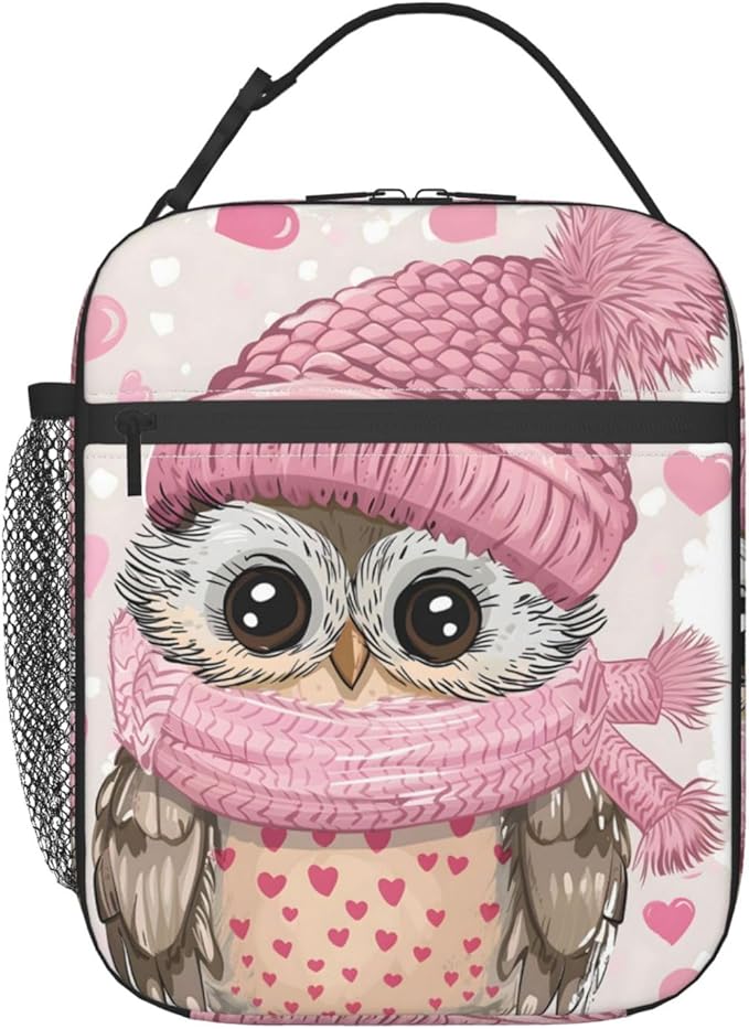 Cute Owl Lunch Box for Women Adults Kids, Insulated Cooler Lunch Bag for Picnic, School, Office, Travel, Work, Portable Reusable Polyester Tote Thermal Lunch Bags (Winter Owl)