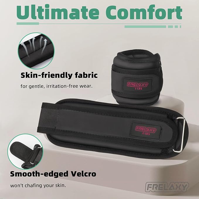Frelaxy Ankle Wrist Weights for Women Men Kids, Comfy& Adjustable Leg Arm Weights Set for Walking, Gym, Yoga, Pilates, Dance, Cardio & Strength Training 1lb 2lbs 3lbs 1 Pair