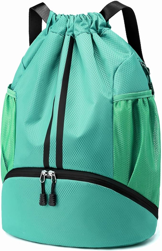 Hoedia Sports Drawstring Backpack - String Swim Gym Bag with Shoes Compartment and Wet Proof Pocket for Women/Men (Mint Green)