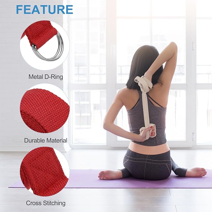PATIKIL Yoga Strap for Stretching Cotton Yoga Belt with Adjustable Metal D-Ring Buckle Stretch Bands for Fitness Pilates