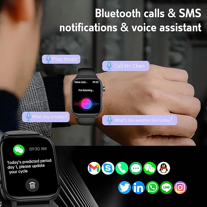 Smart Watch for Women Men (Answer/Dial) 1.96" IPS Smartwatch, 24/7 Heart Rate/Blood Oxygen/Blood Pressure/Sleep Monitor, Blood and Body Composition,100+ Sports Modes Fitness Tracker (Blue)