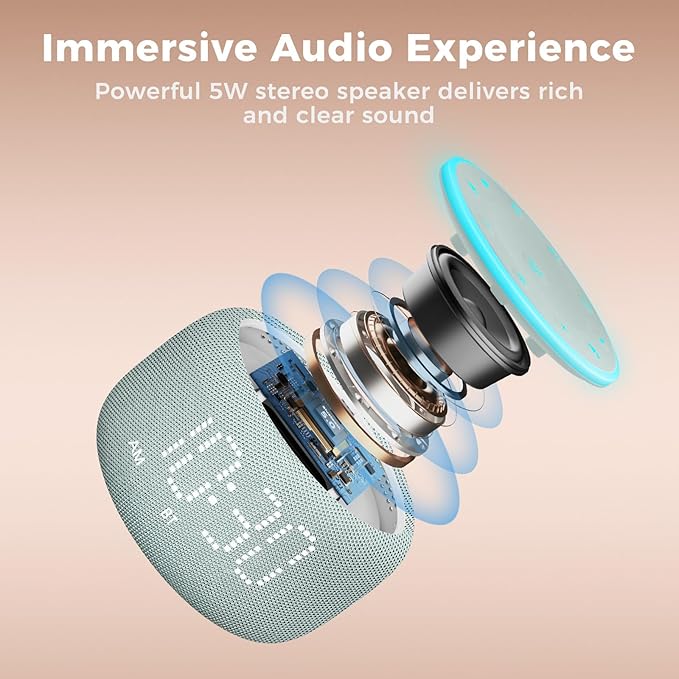 White Noise Machine Alarm Clock: Auto-Dimmable Clock for Bedrooms - 5W Stereo Bluetooth Speaker - Sound Machine with 24 Sleep Sounds for Adults Kids