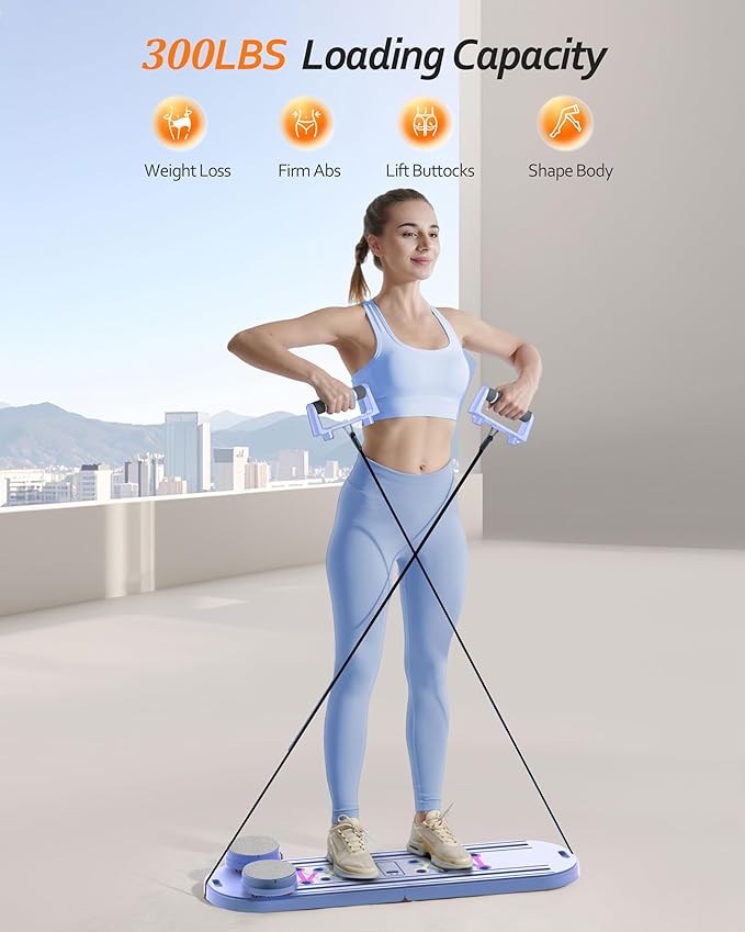 Pilates Board, Pilates Reformer Set, Pilates Machine 15-in-1 Multifunctional Abdominal Board for Home Office Workout, Foldable Portable Pilates Reformer Board for Women