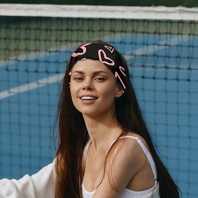 Workout Headband for Women, pink hearts Hairband Non Slip, Sports Headband for Yoga, Running, Gym Fitness