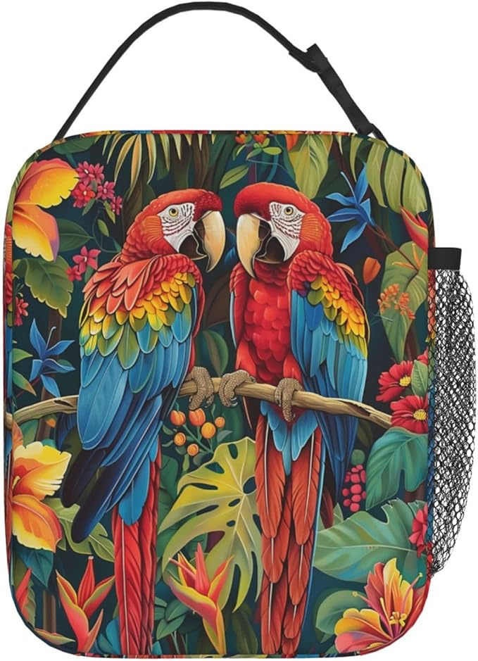 Lunch Box for Women Men, Parrot Bird Insulated Lunch Box Reusable Portable Lunch Bag Cooler Tote Waterproof Lunch Container for Office Picnic Work Travel Hiking