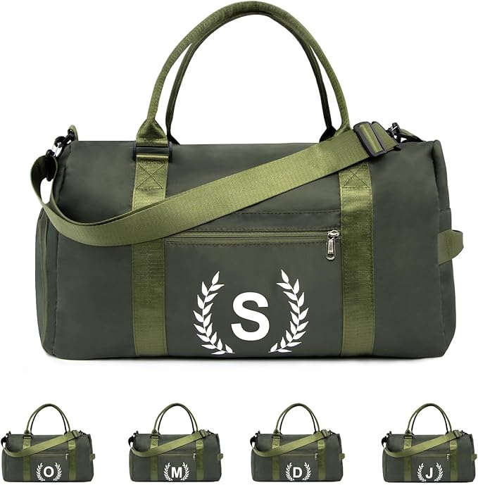 Gym Bag with Shoe Compartment - Personalized Monogrammed Duffle for Sports, Travel, and Workout with Initials Dark Green