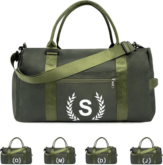 Gym Bag with Shoe Compartment - Personalized Monogrammed Duffle for Sports, Travel, and Workout with Initials Dark Green