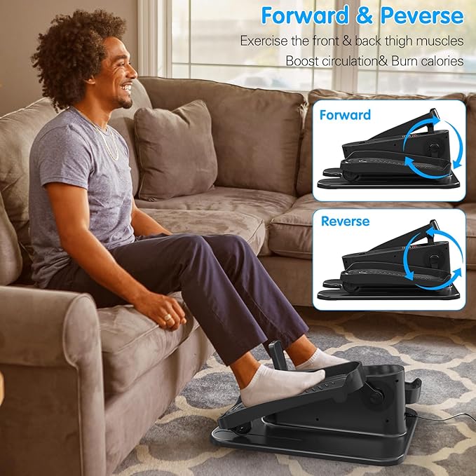 Under Desk Elliptical Machine, Mini Ellipse Leg Exerciser Electric Seated Pedal Fully Assembled Quiet Compact for Seniors Portable Stepper with Remote Control for Home