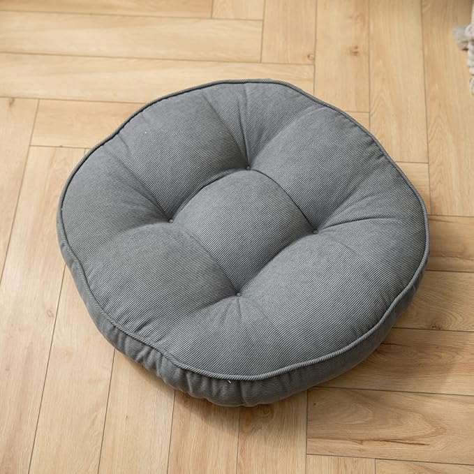 Corduroy Chair Pads Seat Cushion Soft Thicken Bedroom Living Room Floor Tatami Cushion Round Seat Pad for Kids Reading Adult Office,1 Count (Grey,22"x22")