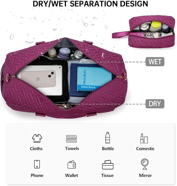 Duffle Bag for Travel, Weekender Bag with Shoe Compartment, Carry On Overnight Bag for Women with Toiletry Bag, Gym Bag with Wet Pocket, Hospital Bags for Labor and Delivery Beige