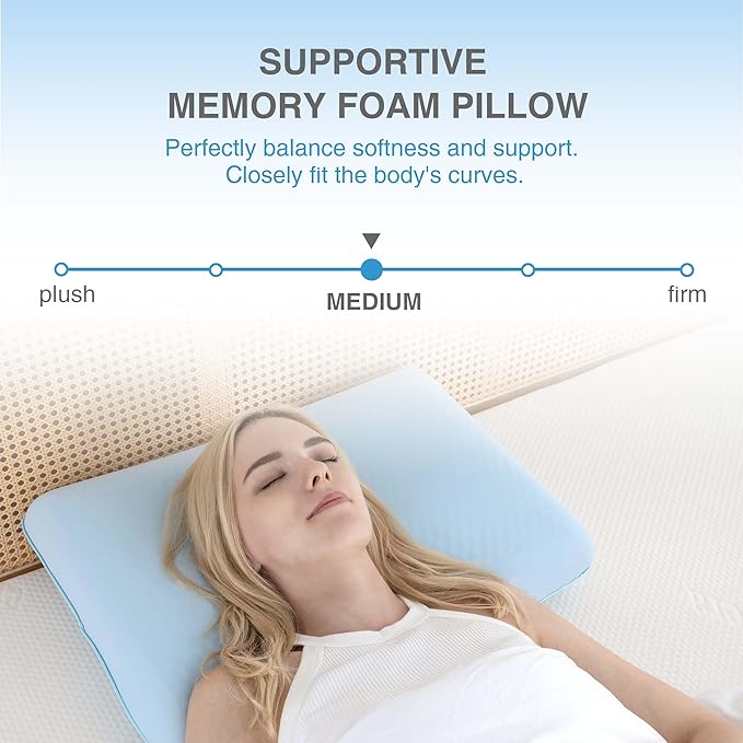 Cooling Pillow for Sleeping, Gel Memory Foam Pillow with Reversible Cover, Neck Support for Side, Back and Stomach Sleepers, Removable & Machine Washable Cover, Bed Pillows for Hot Sleepers, Blue