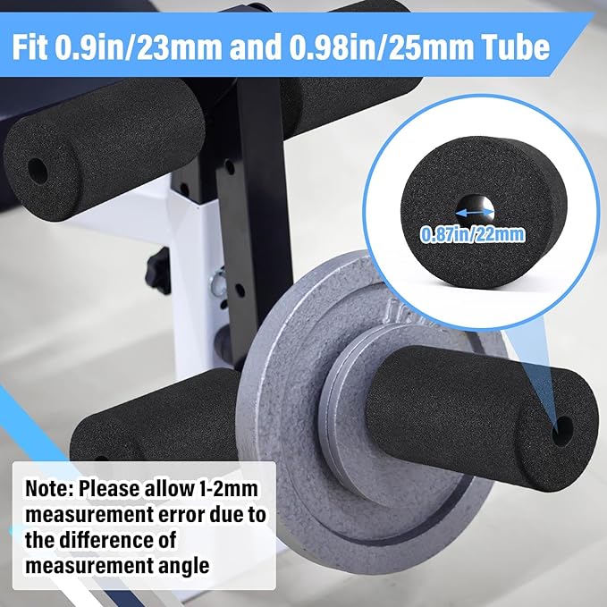 Deekin 4 Pcs Foam Foot Pad Rollers Buffer Tube Cover for Exercise Machine Home Gym Equipment Replacement Pads for Leg Extension Weight Bench Inversion Table(0.87 x 3.4 x 6.3 Inches)
