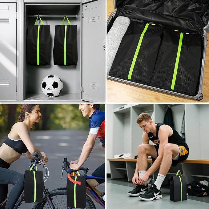 2 Pack Smell Proof Shoe Bags for Travel, Water-Resistant Odor Absorbing Cleat Shoe Organizer with Zipper | Sports Shoe Pouch for Soccer, Golf, Gym, Tennis, Baseball, Running