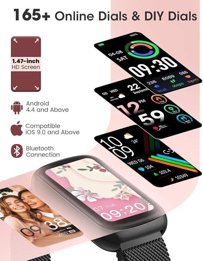 Fitness Tracker, Smart Watches for Women/Men, 24/7 Heart Rate Monitor Watch with Sleep Tracker, Step Counter, 20+ Sport Modes Fitness Watches for Women/Men, Android Smart Watch for Phones