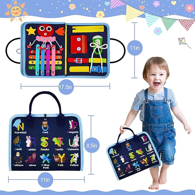 Gojmzo Busy Board Montessori Toys for Toddler Boys & Girls Gifts, Sensory Toys for Toddlers, Educational Travel Preschool Activities Learning Alphabet Count Fine Motor Skills