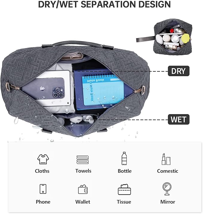 Duffle Bag for Travel, Weekender Bag with Shoe Compartment, Carry On Overnight Bag for Women with Toiletry Bag, Gym Bag with Wet Pocket, Hospital Bags for Labor and Delivery Beige