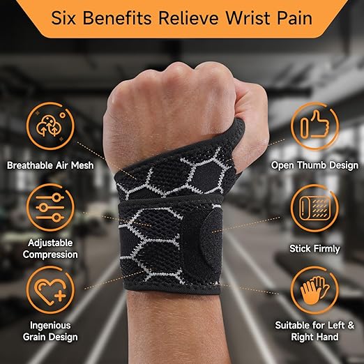 Sport Slim Wrist Wrap - Wrist Brace for Carpal Tunnel Relief, Neoprene-Free Compression Wrist Support for Workout, Adjustable Wrist Guards Fit Right Left Hand(Black, Pack of 1)