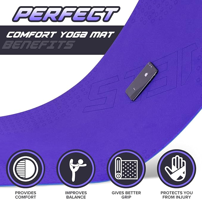 JELS Extra Thick Yoga Mat, 2/5 inch, Ergonomic 3D Non Slip Design, SGS Certified TPE Material, Yoga Mat for Men Women with Carrying Strap,Exercises Mat for Yoga, Pilates and Floor Workout(72"x26")…