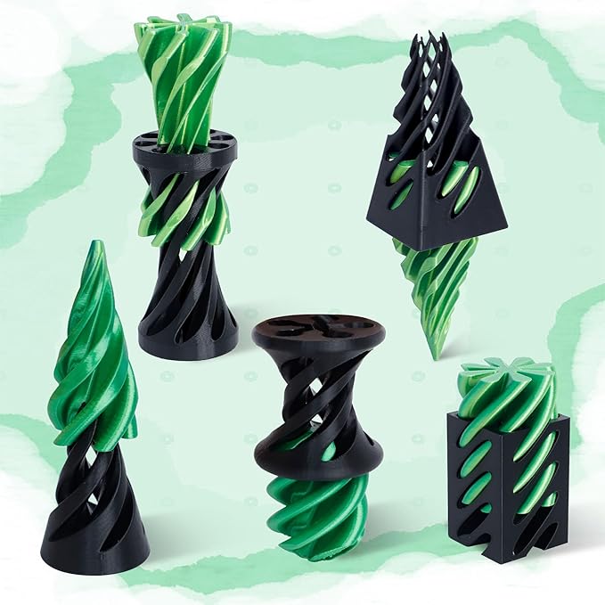 5 Packs Impossible Cone Fidget Toy, 3D Printed Spiral Cone Fidget Toy for Anxiety Relaxing, Impossible Pyramid Passthrough Birthday Party Gift for Adults & Kids Desk Decor(Black+Yellow Green)