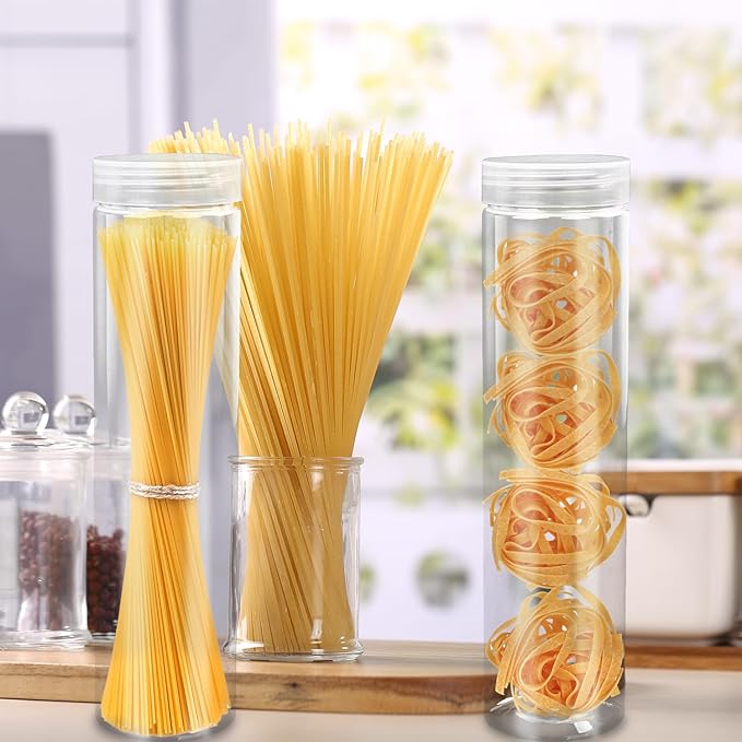 Nsmykhg Round Cracker Containers,8 Pack Saltine Cracker Storage Plastic Cracker Keeper Airtight Cracker Container Spaghetti Container,Spaghetti Container Clear Cylinder Cookie Holder for Food Storage