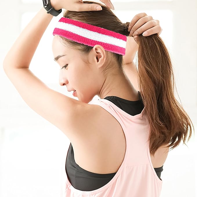 10 Pieces Striped Sweatbands and Striped Socks Set Headbands Wrist Sweat Bands for Men and Women Sports 80s 90s Fitness