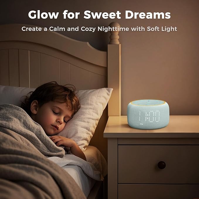 White Noise Machine Alarm Clock: Auto-Dimmable Clock for Bedrooms - 5W Stereo Bluetooth Speaker - Sound Machine with 24 Sleep Sounds for Adults Kids