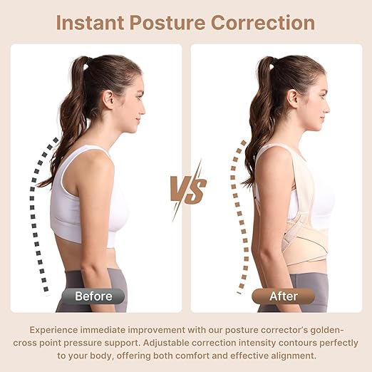 Fit Geno Posture Corrector for Women: Adjustable Lightweight Upper Back Brace for Neck Shoulder & Upper Back Pain Relief - Improve Posture Correct Hunchback Slouching Kyphosis Invisible Under Clothes (XS/S Under Bust 26"-37")