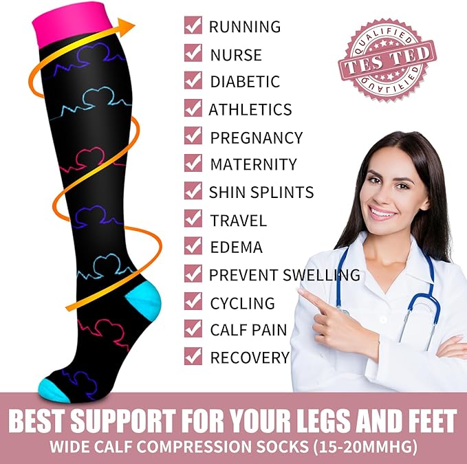 Bluemaple Compression Socks for Women & Men Circulation (6 Pairs) 15-20 mmHg is Best Support for Athletic Running Cycling