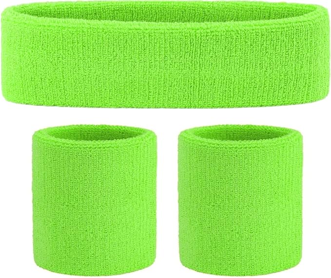 80s Sweatbands Neon Sweatbands Set Includes Pink, Blue, Yellow and Green Headband and Wristbands, Sweat Bands Headbands for Women with Matching Wristbands, Sweat bands for Women for Halloween Costumes
