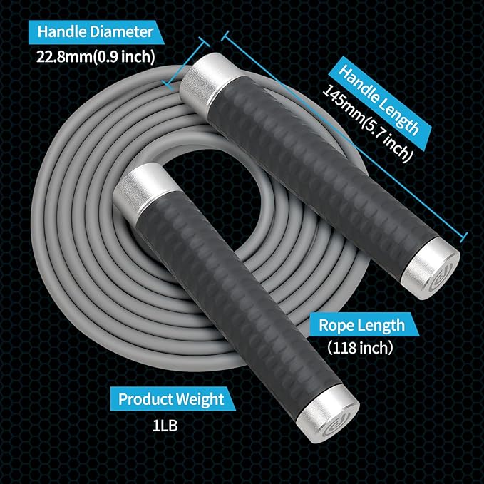 Weighted Jump Rope for Men，Women and kids(1LB), Jump Ropes for Fitness, Speed Skipping Rope, Gym,Indoor/Outdoor - Fitness, Workout, Boxing,crossfit