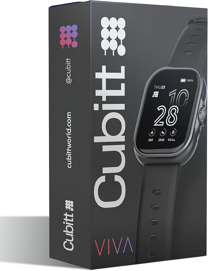 Cubitt Viva Smartwatch/Fitness Tracker with 1.84" Touch AMOLED Screen, Bluetooth Calling, 60+ Sports, Blood Oxygen, Heart Rate, Stress and Sleep Monitor, Waterproof, Step Counter for Men and Women