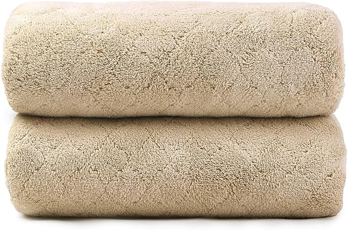 JML Microfiber Bath Towels, Oversized, Ultra Soft, Super Absorbent and Fast Drying, No Fading Large Bathroom Towel Set for Sport, Travel, Fitness, SPA and Yoga (Coral Fleece - Camel, 30 in x 60 in)