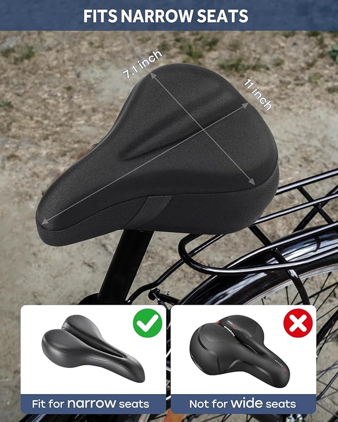 Bike Seat Cushion, Comfortable Bicycle Saddle Cover for Indoor and Outdoor Cycling, Padded Gel Cover for Exercise, Mountain & Road Bikes, Universal Fit for Peloton & Stationary Bikes