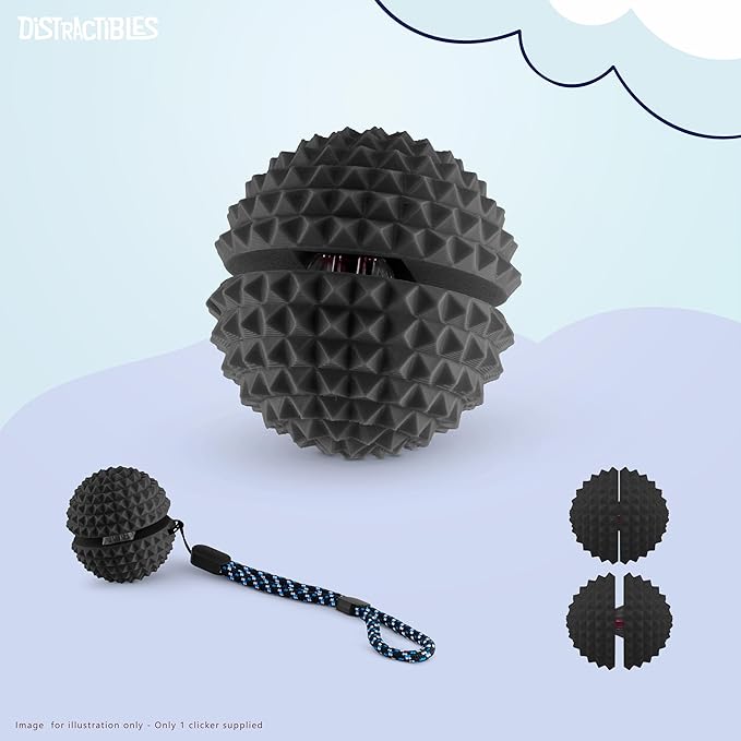 Round Spiked Sensory Fidget Clicker, Tactile Stimming Device with Mechanical Clicky Switches, Lanyard Attachment, Ideal for Pain Stim, ADHD, Autism & Stress Relief (Black, Medium)