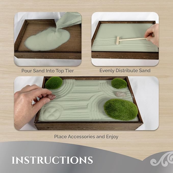 Wooden Stackable Zen Garden | Palo Verde Sand with Rake & Accessories | Minimalist Decor for Relaxation