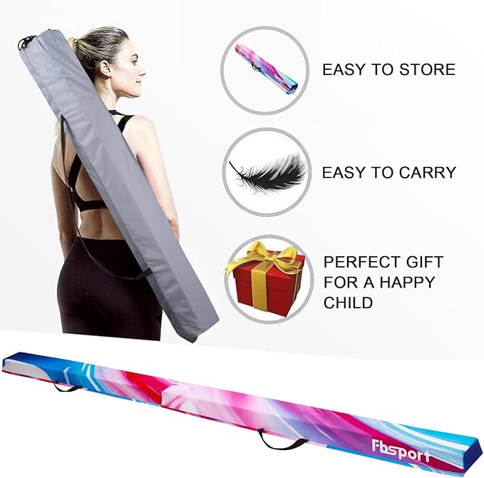 FBSPORT 8ft/6ft Balance Beam: Folding Floor Gymnastics Equipment for Kids Adults,Non Slip Rubber Base, Gymnastics Beam for Training, Practice, Physical Therapy and Professional Home Training