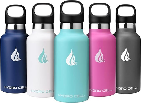 HYDRO CELL Stainless Steel Water Bottle with Straw & 2 Standard Mouth Lids (32oz 24oz 20oz 16oz) Keeps Liquids Hot or Cold w/Double Wall Vacuum Insulated Leak Proof Sport Design (Teal 16oz)